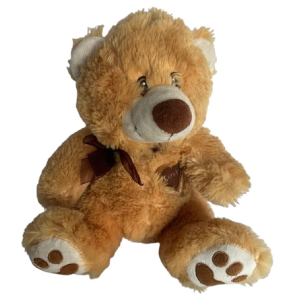 Calplush 2015 Tan Brown Teddy Bear Plush Love Heart Bow Cuddly Stuffed Animal